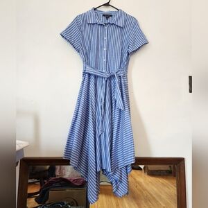 Ivy + blu blue and white vertical stripped handkerchief midi dress Size 8